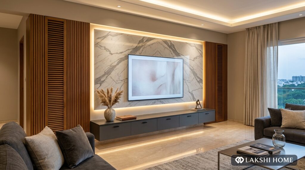 Fluted TV Console Wall in Adyar Chennai Lakshi Home Chennai