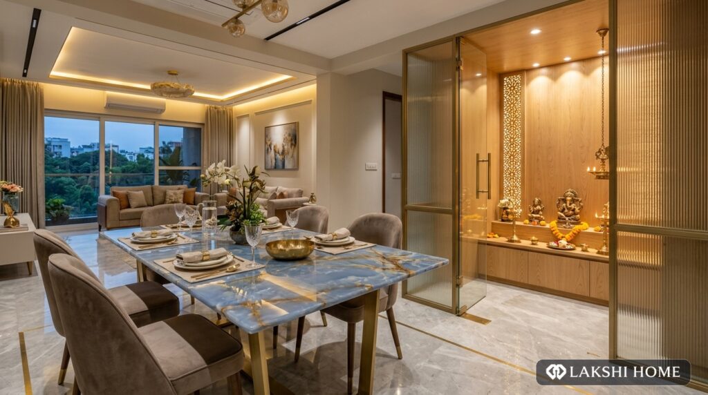 Blue Onyx Dining and Glass Pooja Mandir in Alwarpet Chennai Lakshi Home Chennai