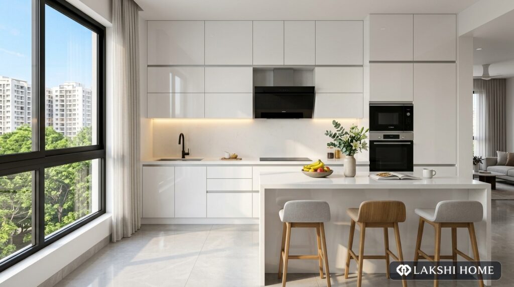 Glossy White Modular Kitchen in Alwarpet Chennai Lakshi Home Chennai