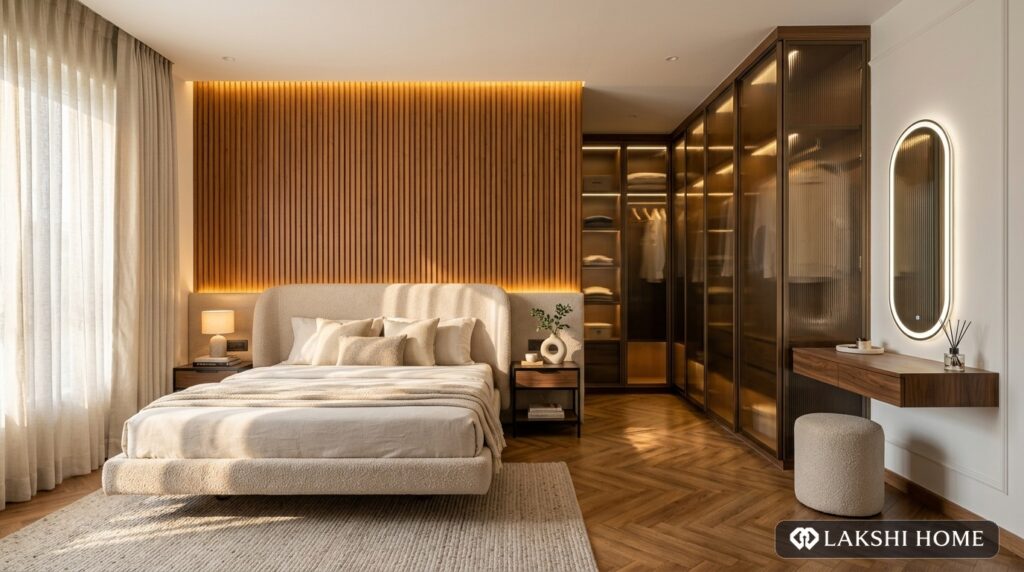 Bronze Tinted Glass Sliding Wardrobe Bedroom in Anna Nagar Chennai Lakshi Home Chennai