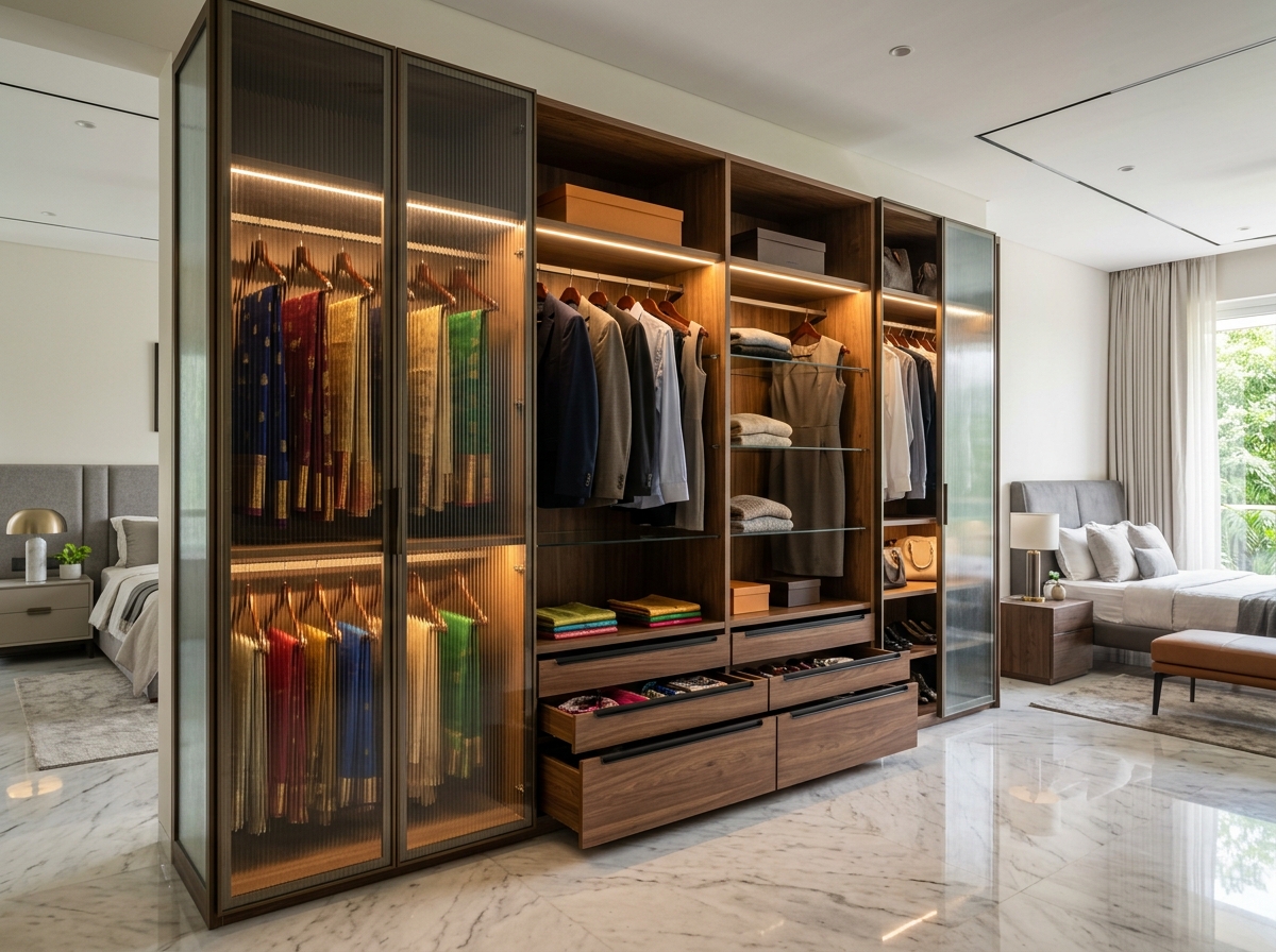 Open vs Closed Wardrobe Designs for Chennai Bedrooms (Dust-Free Guide) Lakshi Home Chennai