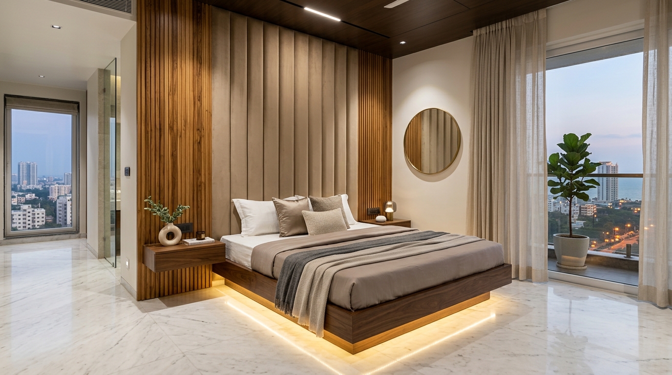 Floating Bed Design & Upholstered Headboard Ideas in Chennai (2026) Lakshi Home Chennai