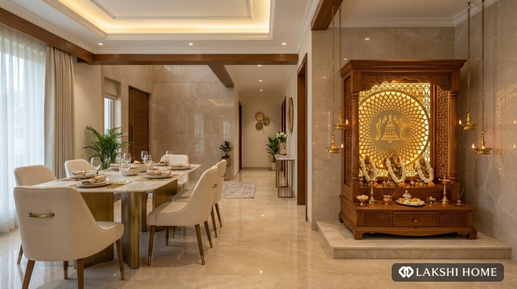 Illuminated Brass Bell Pooja Mandir & Dining in Besant Nagar Chennai Lakshi Home Chennai