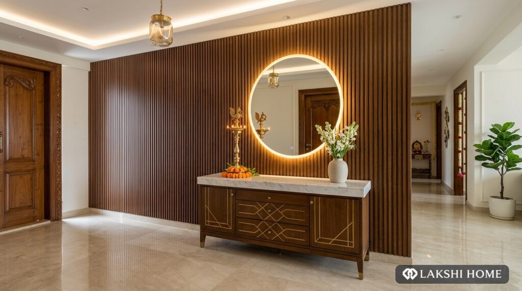 Geometric Gold Inlay Shoe Console Foyer in Kilpauk Chennai Lakshi Home Chennai