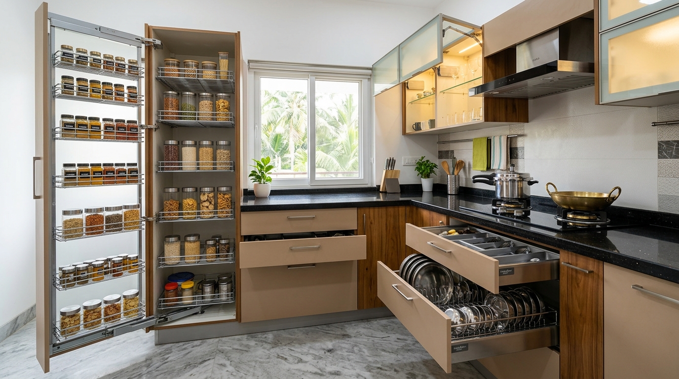 Modular Kitchen Cabinet Types & Storage Layouts in Chennai (2026 Guide) Lakshi Home Chennai