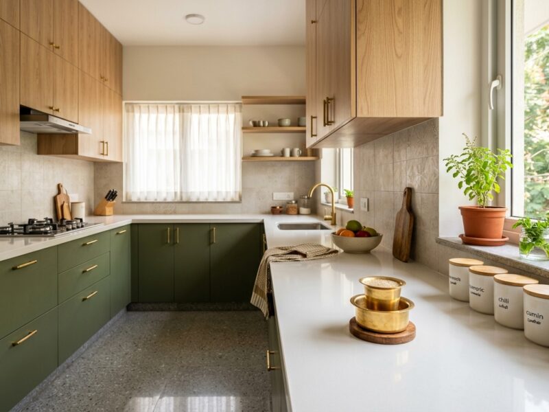 Olive Green & Natural Ash Two-Tone Laminate Kitchen