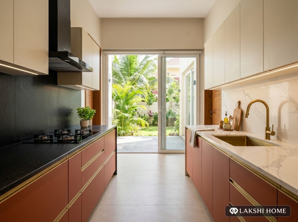 Parallel Sage Green Acrylic Modular Kitchen in Palavakkam ECR Chennai Lakshi Home Chennai