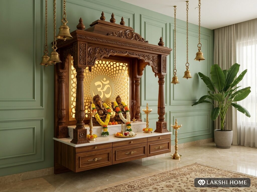Bespoke Sage Moulding Pooja Mandir in Palavakkam ECR Chennai Lakshi Home Chennai