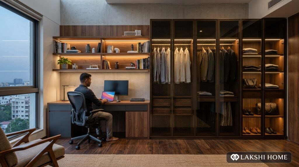 Chevron Glass Wardrobe Study Desk in Perungudi OMR Chennai Lakshi Home Chennai