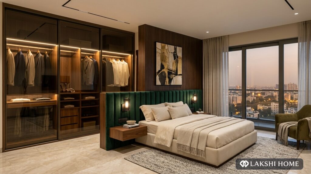 Sliding Glass Wardrobe Master Bedroom in Perungudi OMR Chennai Lakshi Home Chennai