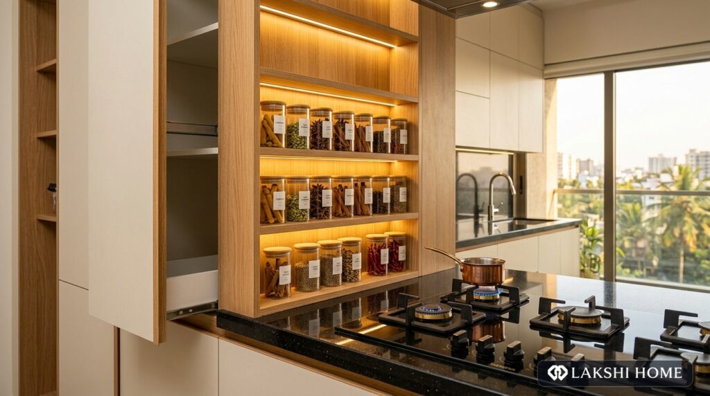 Illuminated Spice Rack Modular Kitchen in Porur Chennai Lakshi Home Chennai