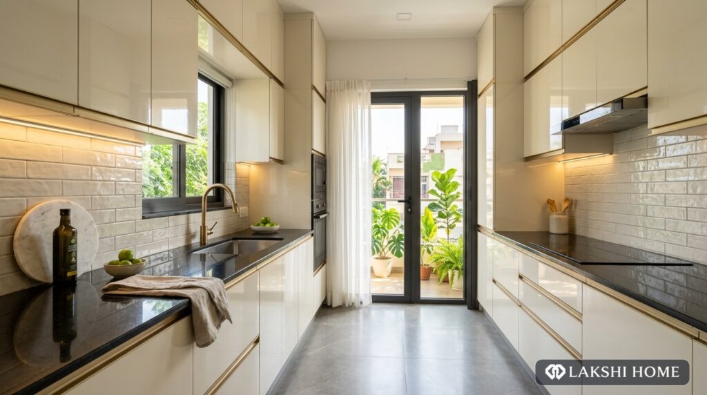 L-Shaped White Acrylic Modular Kitchen in Porur Chennai Lakshi Home Chennai