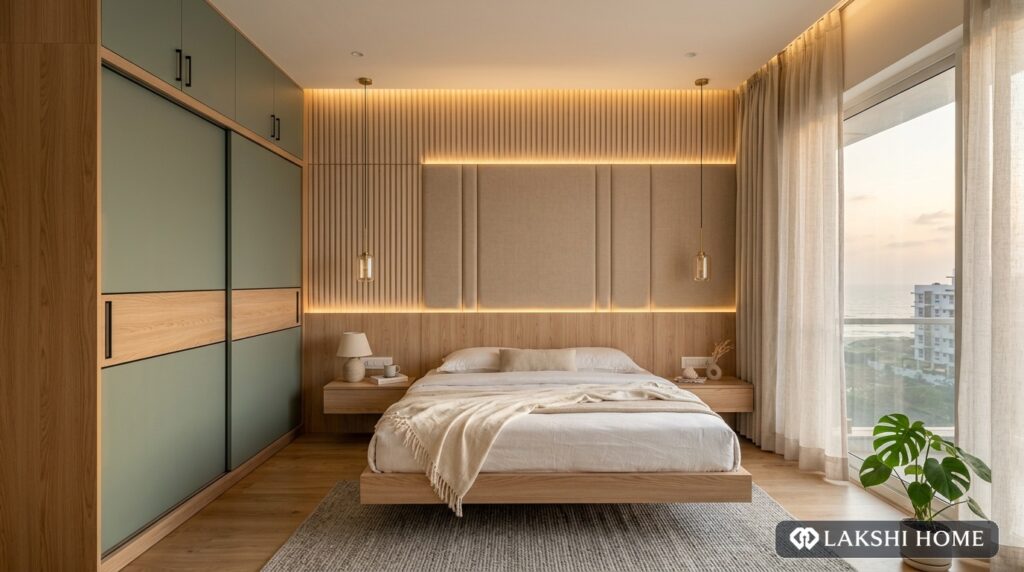 Fluted Headboard Bed Sliding Wardrobe in Thiruvanmiyur Chennai Lakshi Home Chennai